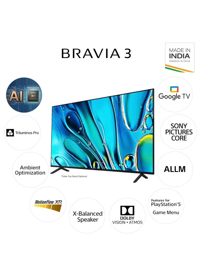 BRAVIA 3 55 Inch 4k Smart TV HDR50 Hz K-55S30 Black