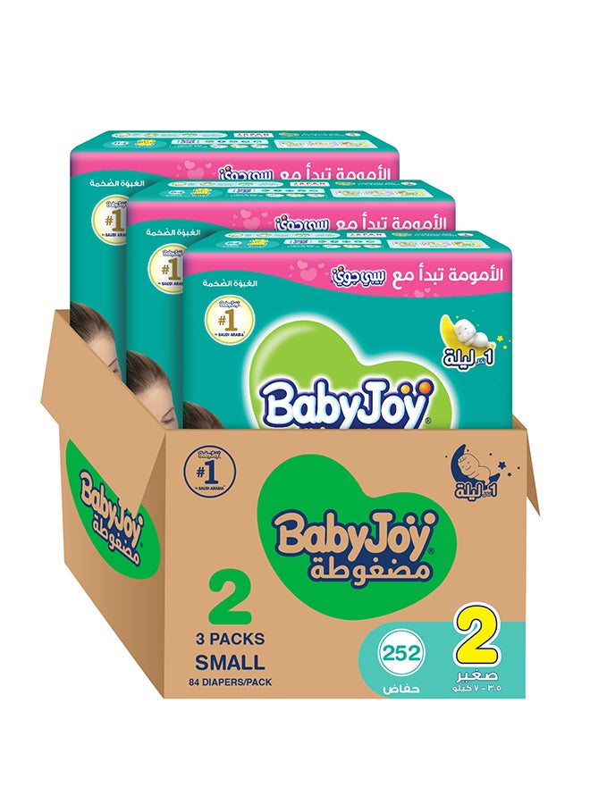 2X Compressed Diamond Pad Diaper, Size 2, Small, 3.5-7 Kg, Mega Box, 252 Diapers