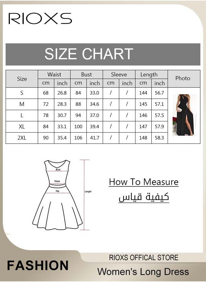 Women's Elegant Evening Dress, One Side Shoulder Sleeveless Split High Waist Bodycon Long Dress, Wedding Guest Dress, Ladies High Slit Dresses For Formal Business Party