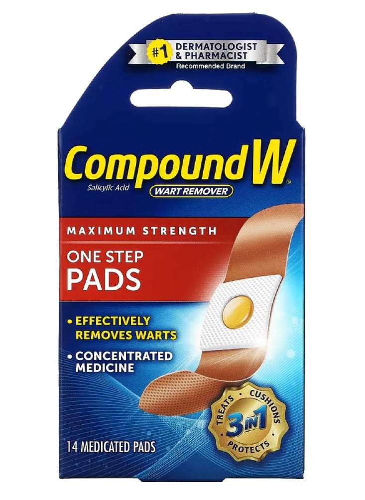 Compound W, Wart Remover, One Step Bads, Maximum Strength, 14 Medicated Bandages