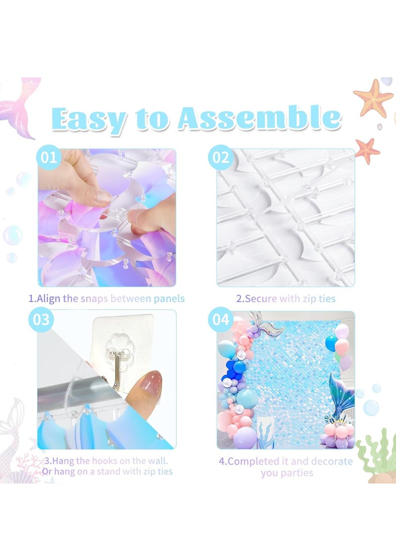 Rainbow Blue Shimmer Wall Backdrop 24PCS Rainbow Blue Sequins Backdrop Decoration Panels, Photo Backdrops for Baby Shower Mermaid Unicorn Birthday Anniversary Wedding Decoration