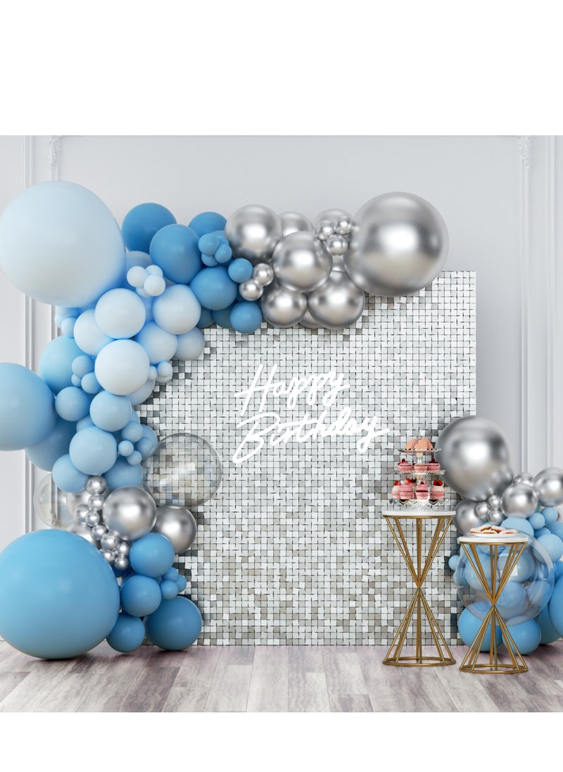 Rainbow Blue Shimmer Wall Backdrop 24PCS Rainbow Blue Sequins Backdrop Decoration Panels, Photo Backdrops for Baby Shower Mermaid Unicorn Birthday Anniversary Wedding Decoration
