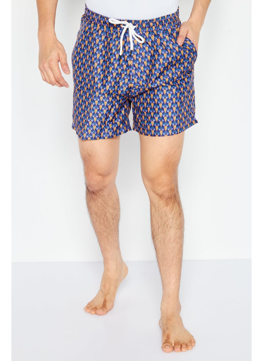 Men Printed Board Shorts Swimwear, Navy Combo