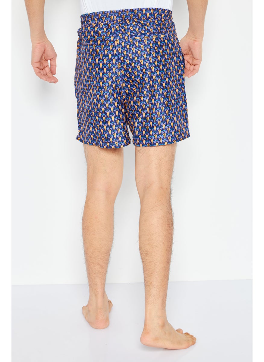 Men Printed Board Shorts Swimwear, Navy Combo