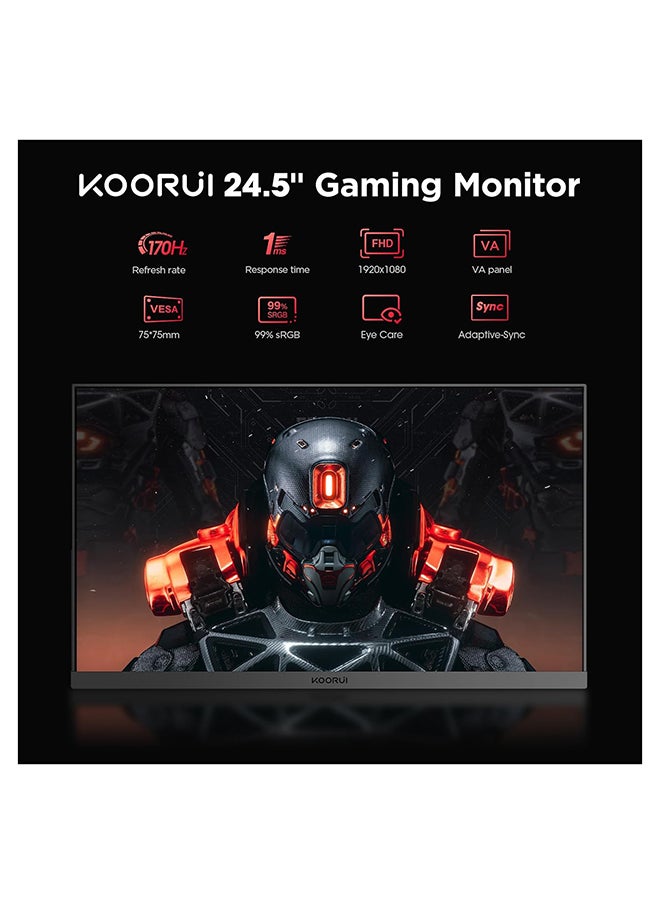 24.5 Inch FHD 170hz Gaming Monitor, Computer Monitors Full HD (1920 x 1080), VA, 1ms, FreeSync & G-Sync Compatible, 2X HDMI(144Hz) & DisplayPort(170Hz), sRGB 99%, VESA, Tilt Adjustable, Eye Care