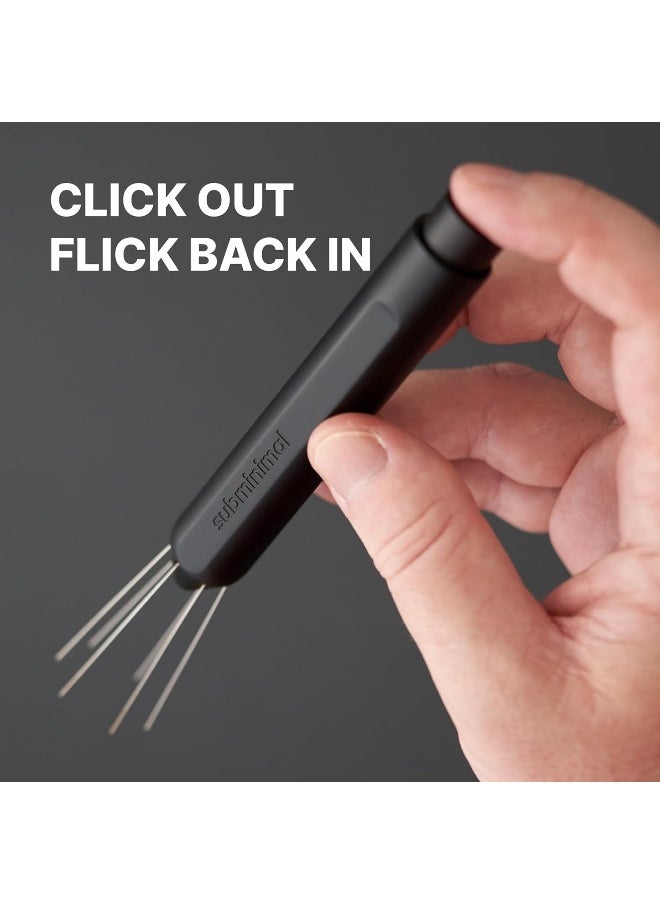 Flick WDT Tool -Pen Design- Espresso Making Tool- Fine Needles Spring-Loaded Auto Hide Needles ,Safe Easy To Use ,Dual Stand In The Box - Black