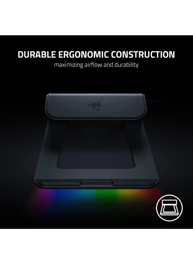 Razer Laptop Stand Chroma V2: USB C Hub with 4K HDMI, 2 USB 3.1, PD 100W - Ergonomic Design - Anodized Aluminum Construction - Customizable Chroma RGB Lighting - Matte Black