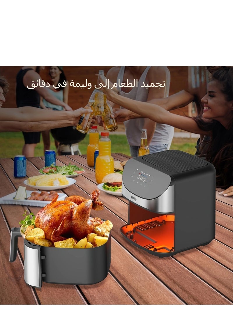 Air Fryer with 8L Capacity, Rapid Air Convection Technology, Digital Temperature Control, with Clear Window and Light (Silver)