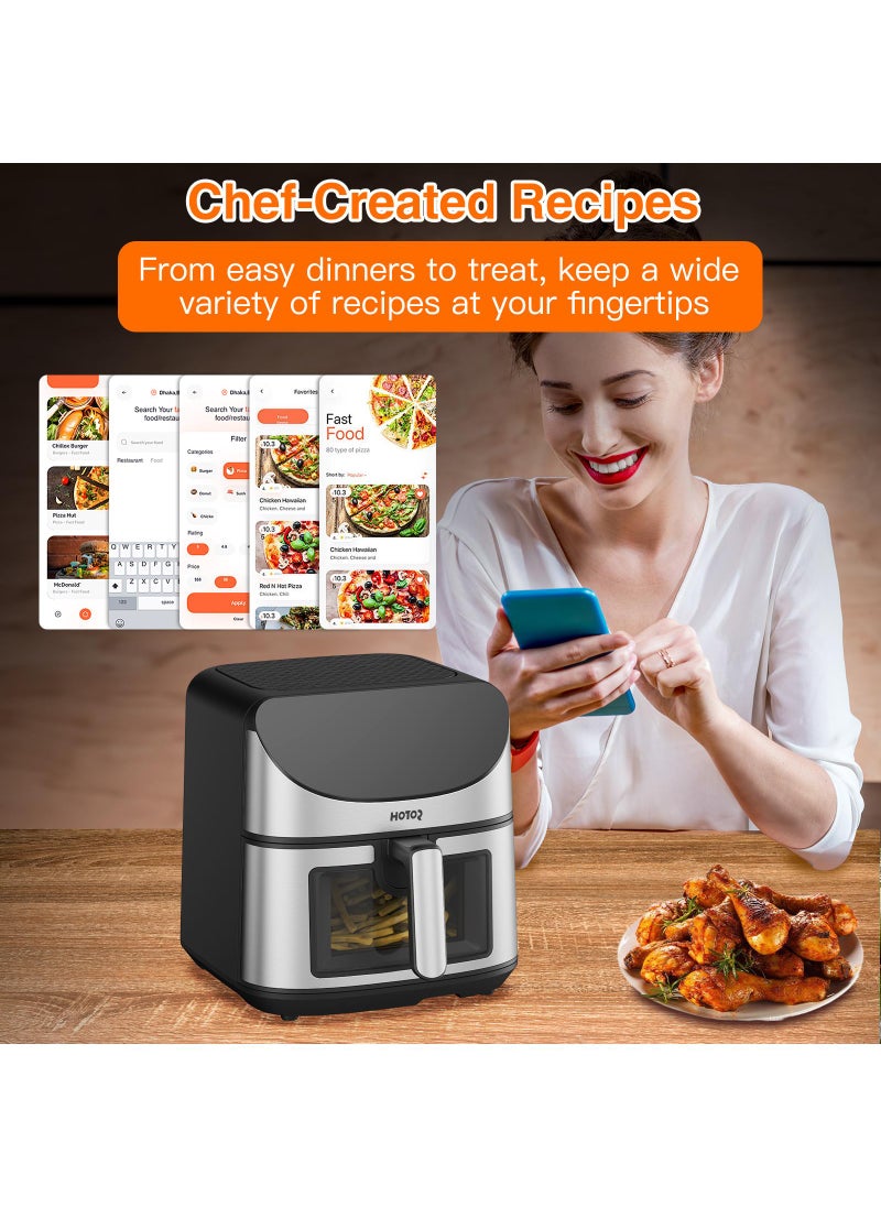 Air Fryer with 8L Capacity, Rapid Air Convection Technology, Digital Temperature Control, with Clear Window and Light (Silver)