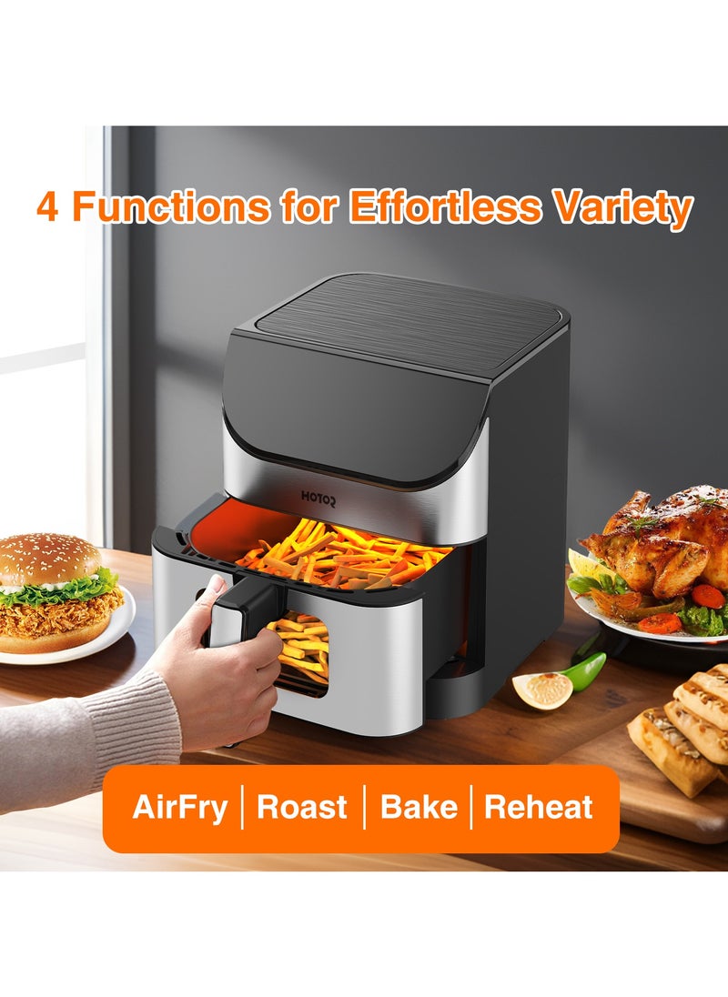 Touch Air Fryer, Oil Free Cooking Air Fryer With Digital Control Panel Display 1500W Sliver 6L Family Size, One-Touch Digital Control Presets, French Fries, Chicken, Meat, Fish,