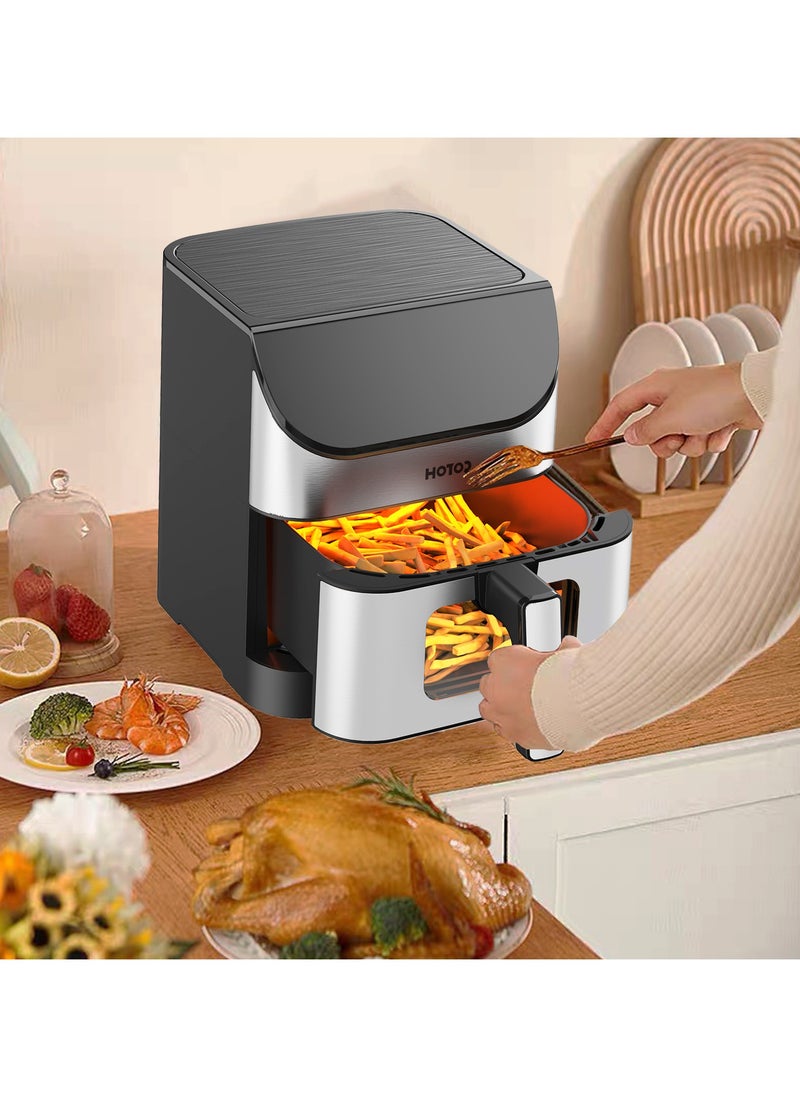 Touch Air Fryer, Oil Free Cooking Air Fryer With Digital Control Panel Display 1500W Sliver 6L Family Size, One-Touch Digital Control Presets, French Fries, Chicken, Meat, Fish,