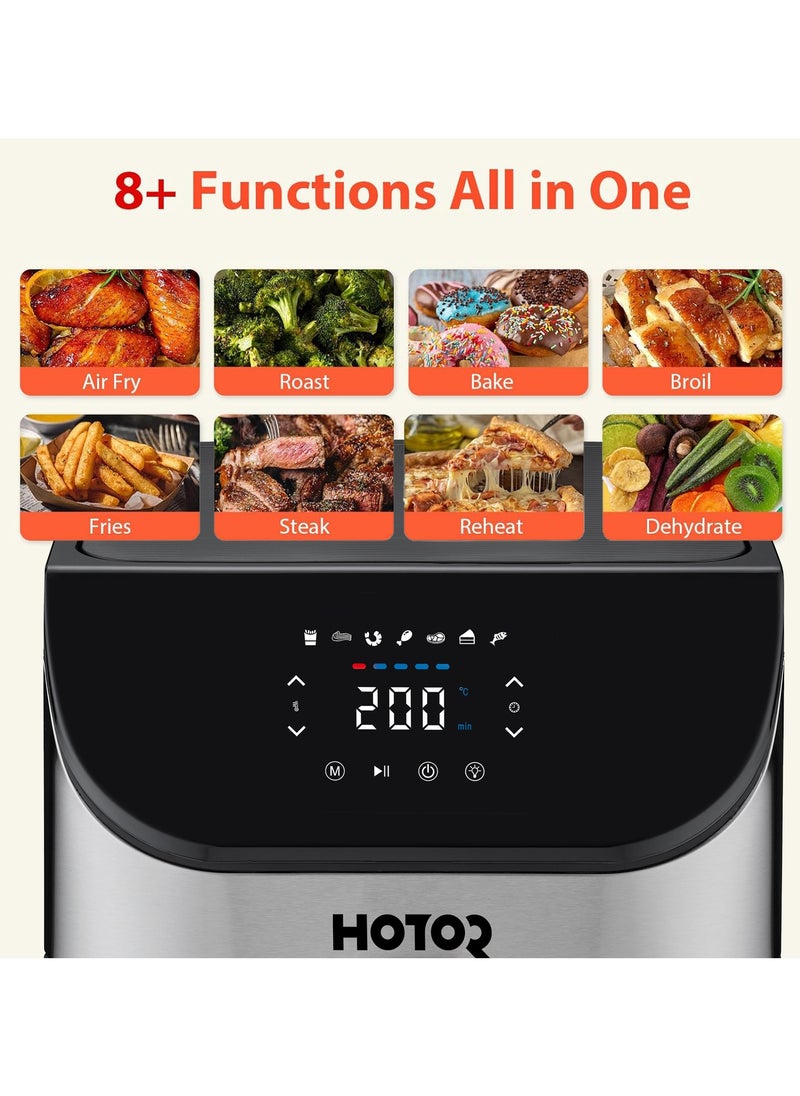 Touch Air Fryer, Oil Free Cooking Air Fryer With Digital Control Panel Display 1500W Sliver 6L Family Size, One-Touch Digital Control Presets, French Fries, Chicken, Meat, Fish,