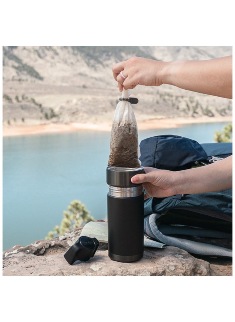 Go Brewer-Travel Cold Brew Coffee And Tea Maker I Double Walled And Vaccum Insulated-Portable 25 Oz, Black