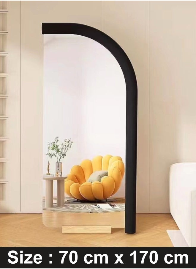 Modern Scandinavian Arc Design Full Length Mirror Standing Hanging or Leaning Against Wall Large Bedroom Floor Mirror Dressing Mirror Wall-Mounted Mirror Wood Frame Mirror Round Corner 70x170 cm Black