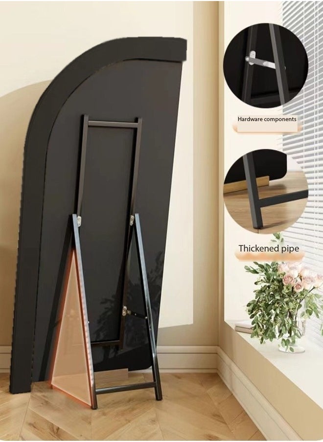 Modern Scandinavian Arc Design Full Length Mirror Standing Hanging or Leaning Against Wall Large Bedroom Floor Mirror Dressing Mirror Wall-Mounted Mirror Wood Frame Mirror Round Corner 70x170 cm Black