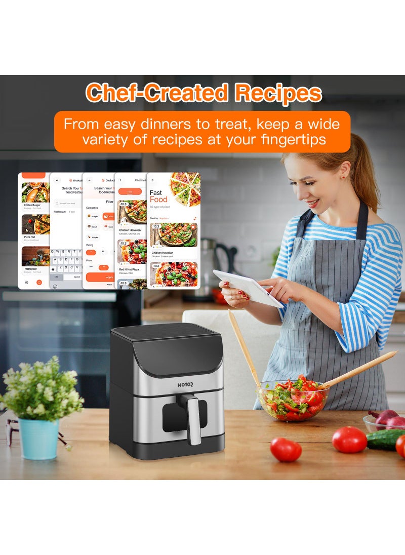 6 Liters Smart Air Fryer, Stainless Steel Non Stick Air Fryers with Clear Window and Internal Light,Digital Hot Air Circulation Frying Grilling Fryer for Home Kitchen Restaurant