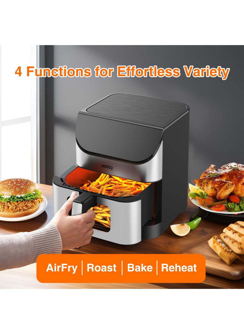 6 Liters Smart Air Fryer, Stainless Steel Non Stick Air Fryers with Clear Window and Internal Light,Digital Hot Air Circulation Frying Grilling Fryer for Home Kitchen Restaurant