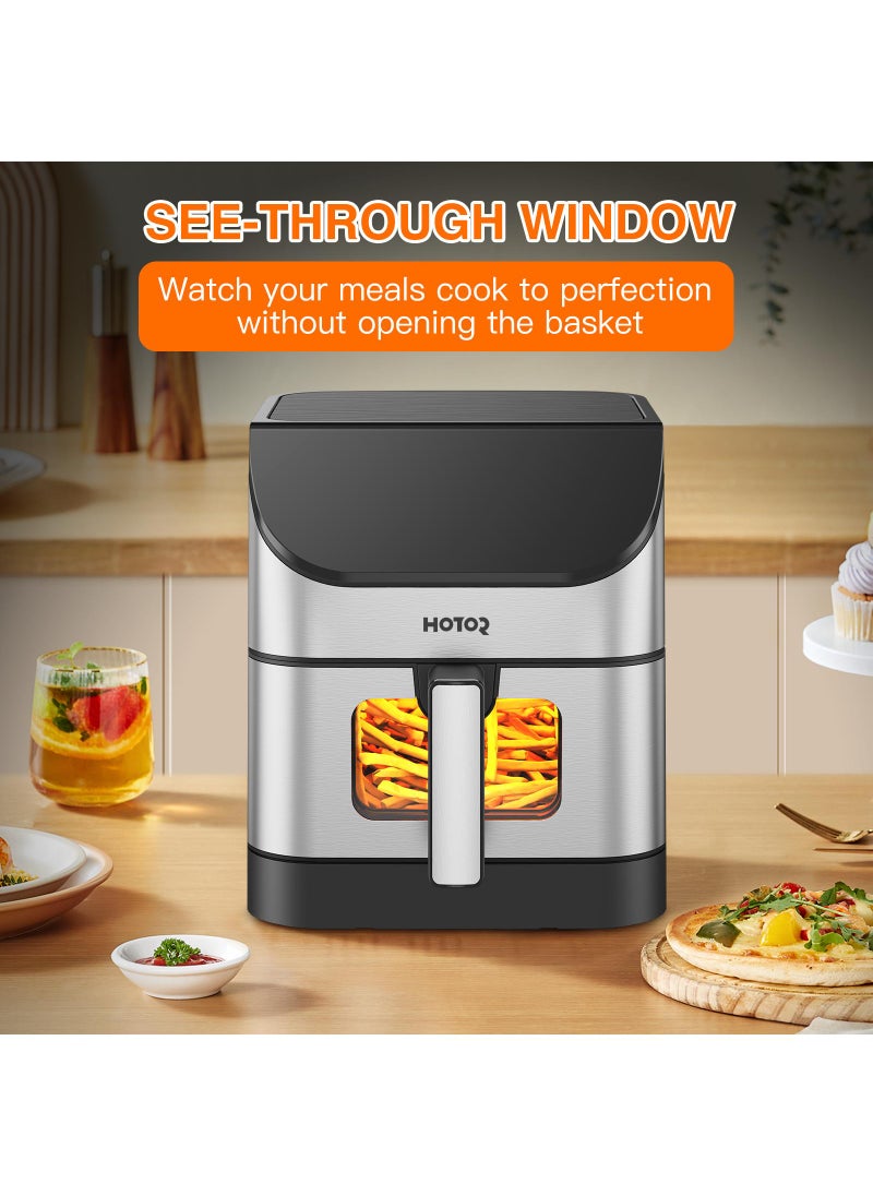 6 Liters Smart Air Fryer, Stainless Steel Non Stick Air Fryers with Clear Window and Internal Light,Digital Hot Air Circulation Frying Grilling Fryer for Home Kitchen Restaurant