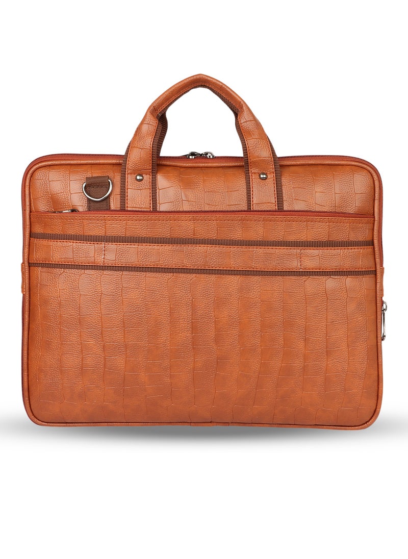 Croco PU Leather Laptop Messenger Bag for Men and Women), TAN (B978)
