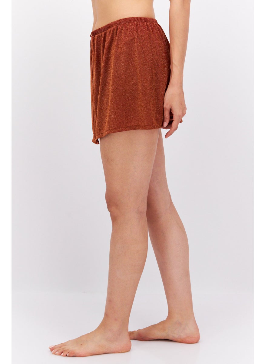 Women Metallic Buckle Detail Beachwear, Copper
