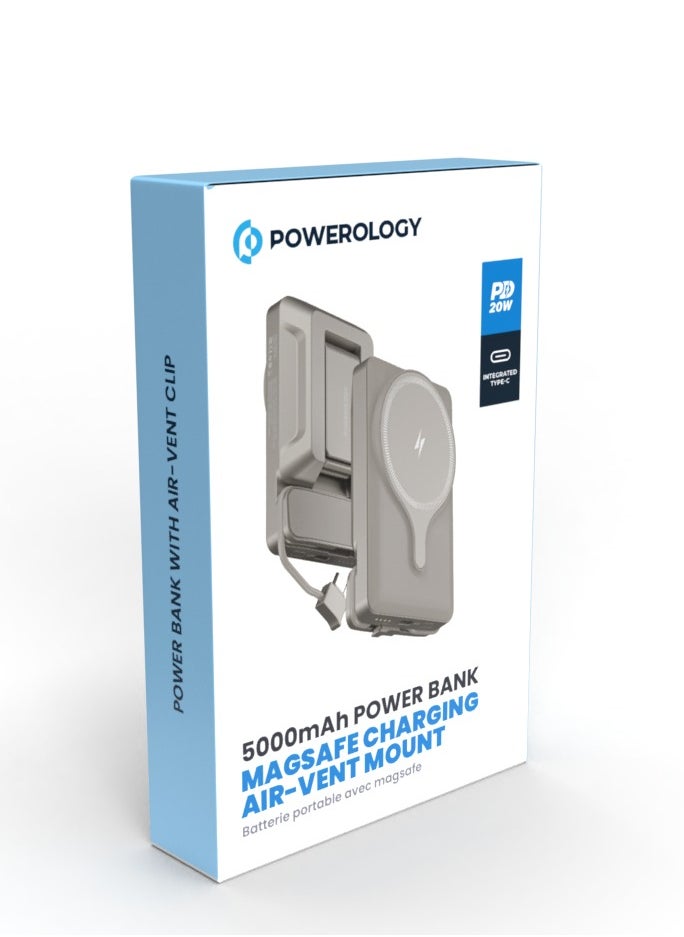 5000mAh Power Bank MagSafe Charging Air-Vent Mount/ 20W Power Delivery- Titanium