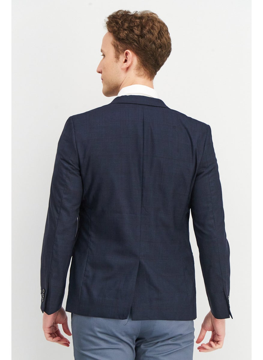 Men Regular Fit Textured Long Sleeve Blazer, Midnight Blue