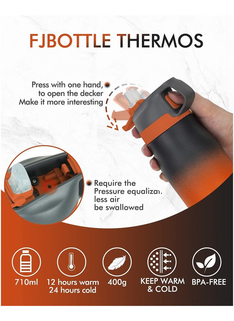 FEIJIAN 316 Stainless Steel Water Bottle with Straw - Vacuum Insulated Metal Water Bottle - 710ml - Standard Mouth Flask - BPA Free - Leakproof Reusable Thermos Flask for Work, Gym, Travel