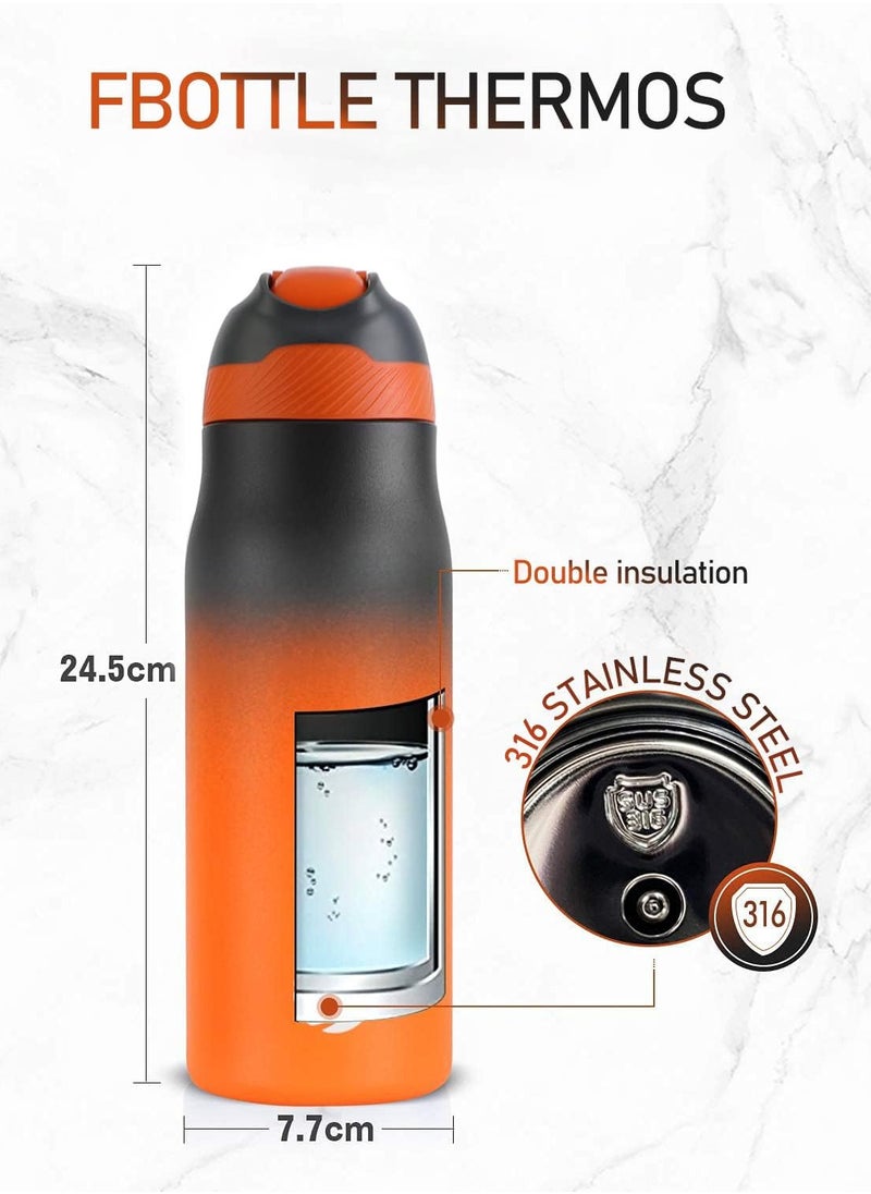 FEIJIAN 316 Stainless Steel Water Bottle with Straw - Vacuum Insulated Metal Water Bottle - 710ml - Standard Mouth Flask - BPA Free - Leakproof Reusable Thermos Flask for Work, Gym, Travel
