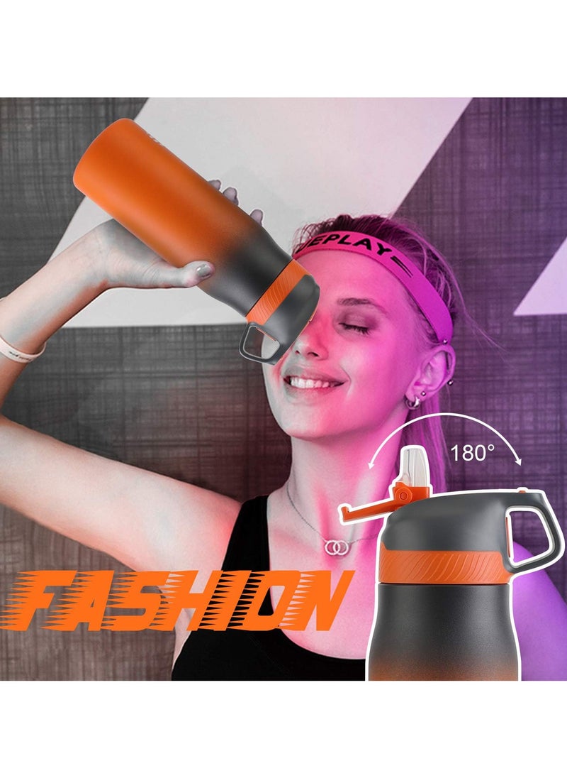 FEIJIAN 316 Stainless Steel Water Bottle with Straw - Vacuum Insulated Metal Water Bottle - 710ml - Standard Mouth Flask - BPA Free - Leakproof Reusable Thermos Flask for Work, Gym, Travel