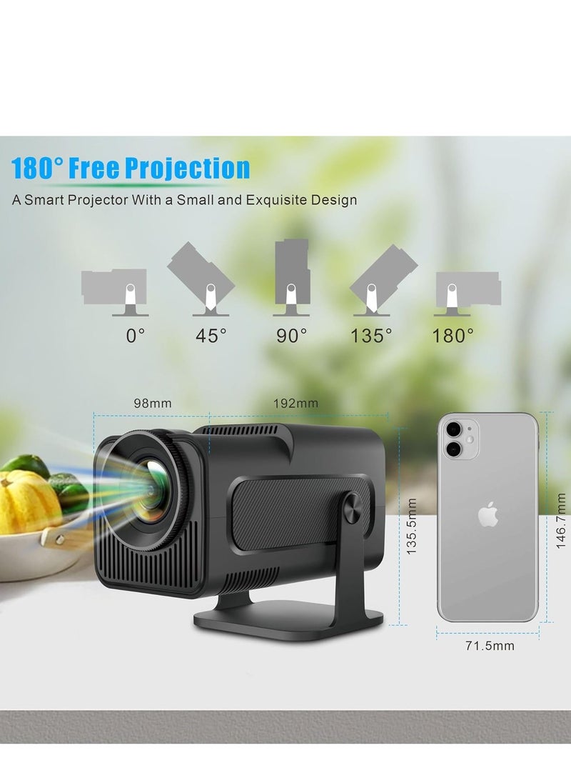 New Mini Projector, Portable 1080P Projector with WiFi and Bluetooth, Smart Projector with Android 11, Auto Keystone Correction, 180° Rotatable Home Theater Projector for Phone/TV Stick, Black