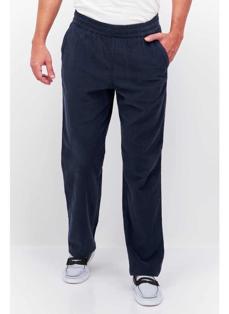 Men Regular Fit Corduroy Pants, Navy