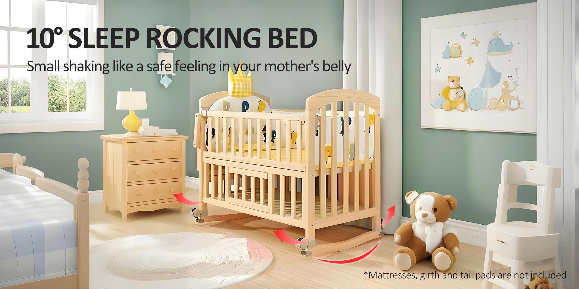 Multifunctional Baby Bed Wood Baby Bedside Crib with Foldable Storage Board