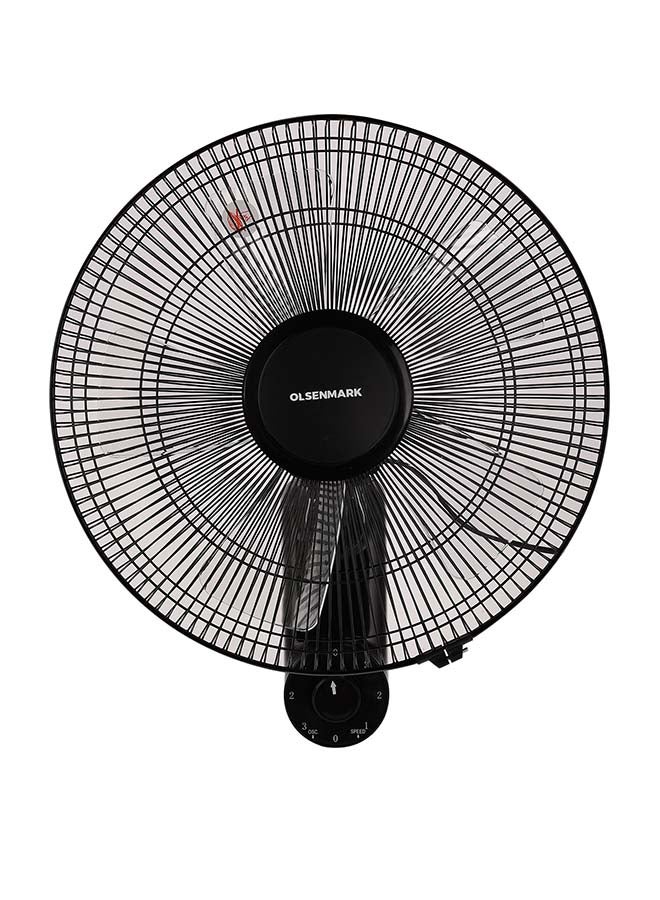 16-Inch Wall Fan 60W Motor With 3-Speed Controls 5 AS Blades And 2 Pull String Cords 60 W OMF1868 Black