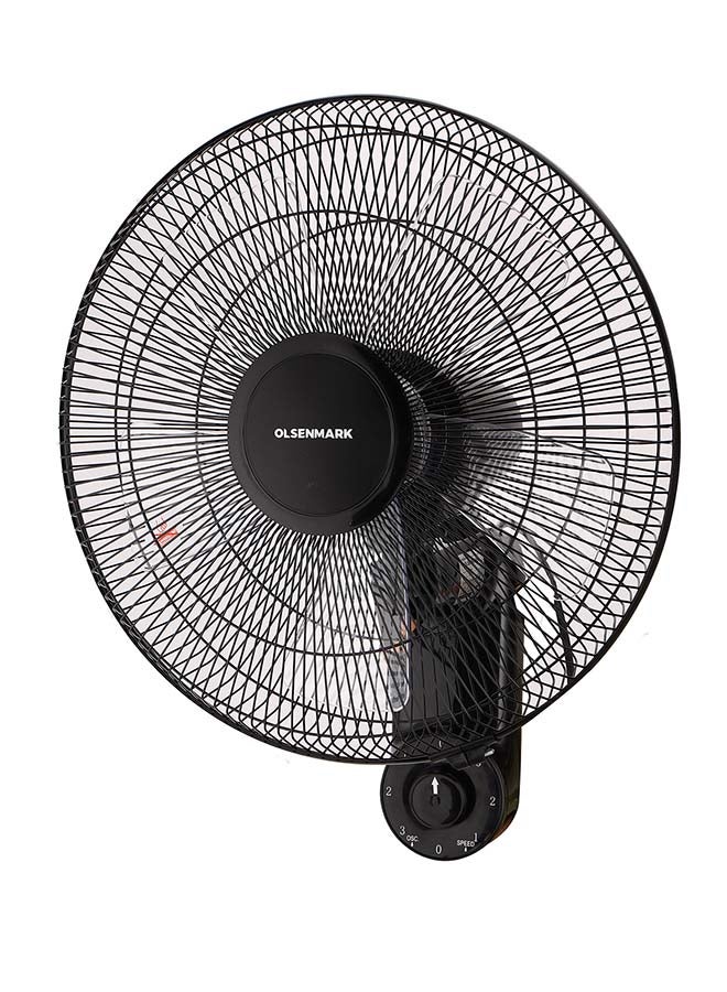 16-Inch Wall Fan 60W Motor With 3-Speed Controls 5 AS Blades And 2 Pull String Cords 60 W OMF1868 Black