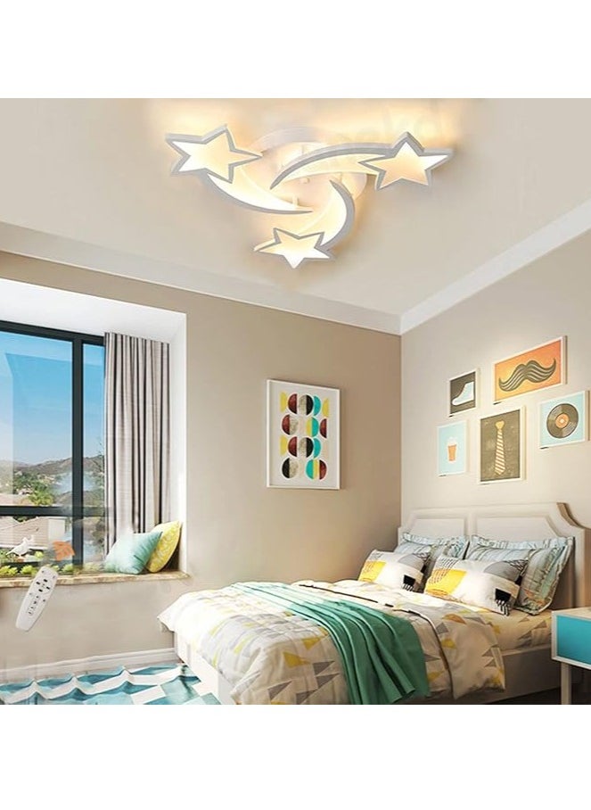 Modern LED Ceiling Light, 45W 3-Head Star Shape Flush Mount Ceiling Lamp, Dimmable Remote Control Close to Ceiling Light Fixtures for Bedroom Dining Room Hallway Asile, White