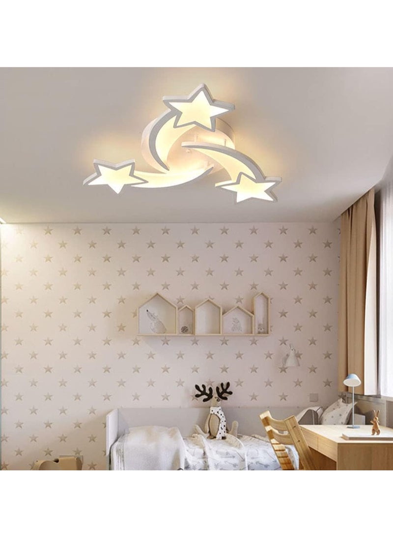 Modern LED Ceiling Light, 45W 3-Head Star Shape Flush Mount Ceiling Lamp, Dimmable Remote Control Close to Ceiling Light Fixtures for Bedroom Dining Room Hallway Asile, White