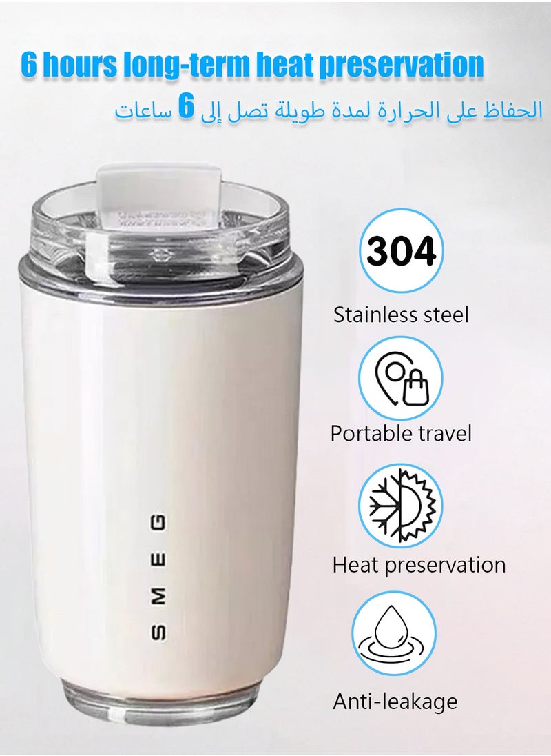 Travel Coffee Mug, 350ml Insulated Beverage Cup With Leakproof Lid, Long Lasting Coffee Tumbler With Lid And Straw, Travel Coffee Thermos White