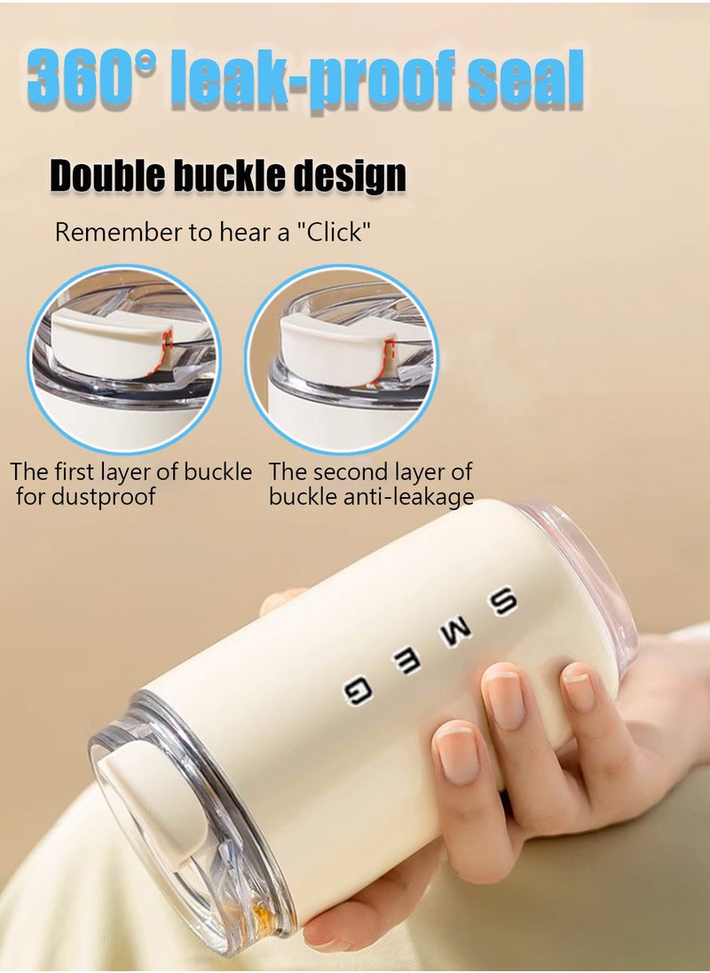 Travel Coffee Mug, 350ml Insulated Beverage Cup With Leakproof Lid, Long Lasting Coffee Tumbler With Lid And Straw, Travel Coffee Thermos White