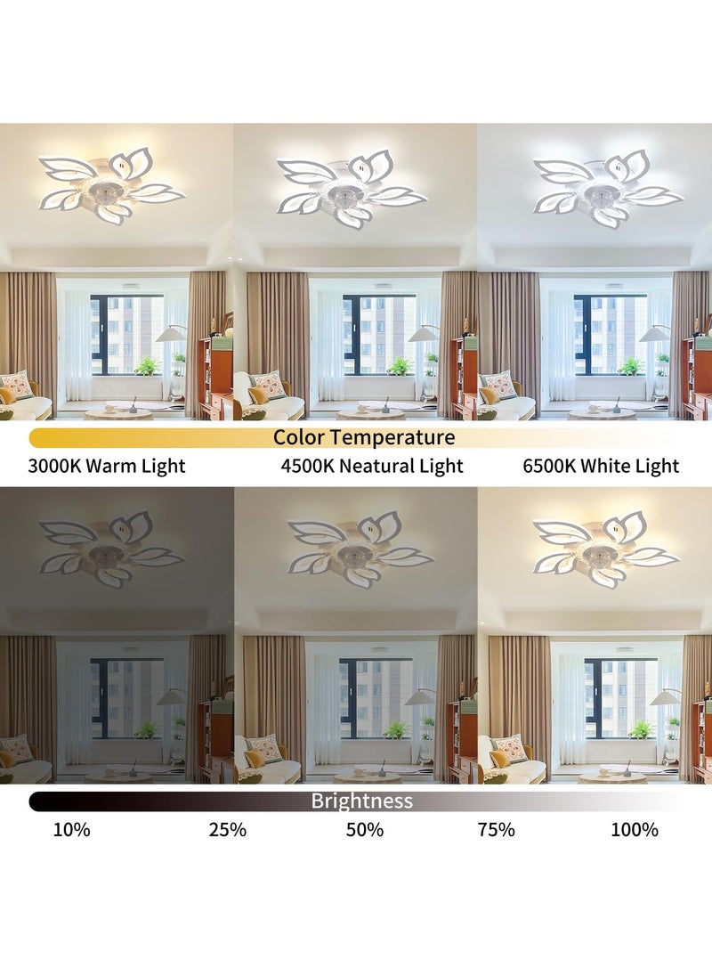 26.7in Modern Ceiling Fan with Light, Bladeless Fandelier Ceiling Fan with Remote,Low Profile Ceiling Fan with Light for Kitchen, Bedroom（6 Speed, Timing,Dimmable）-White