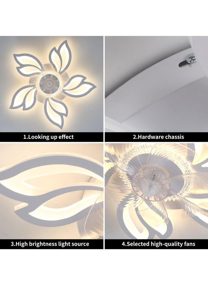 26.7in Modern Ceiling Fan with Light, Bladeless Fandelier Ceiling Fan with Remote,Low Profile Ceiling Fan with Light for Kitchen, Bedroom（6 Speed, Timing,Dimmable）-White