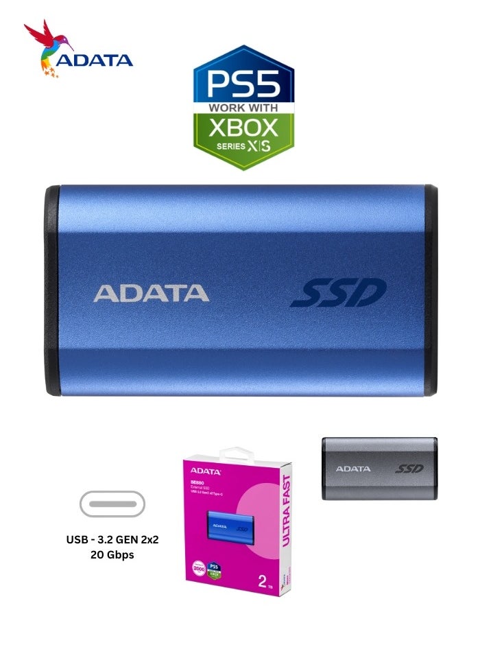 SE880 2TB External SSD | Portable Ultra Fast Solid State Drive Compatible with PS5 XBOX | Blue