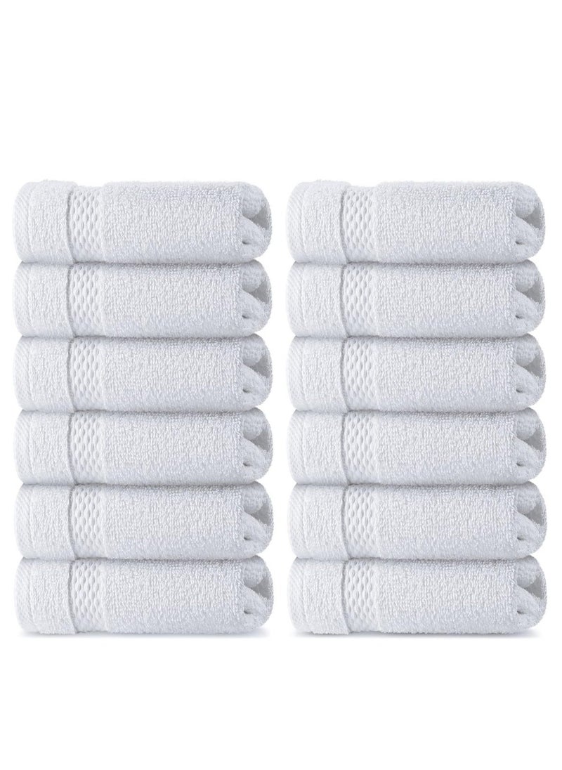 12-Piece Premium Hotel Salon Quality Face Towel White 33x33 CM