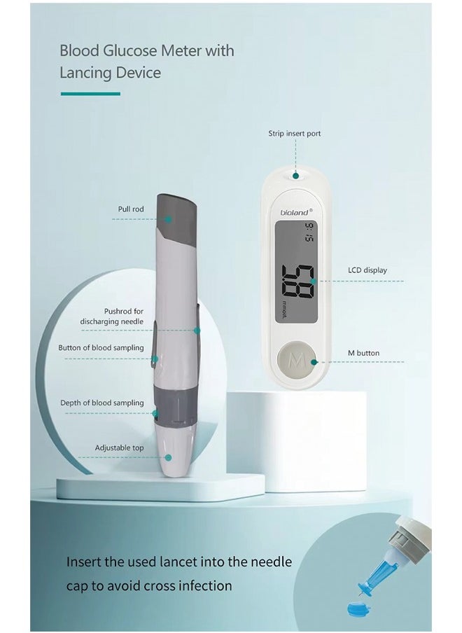 Blood Glucose Monitor with LCD Screen, 500 Memory Sets, 5-Second Testing Time, and Complete Testing Kit