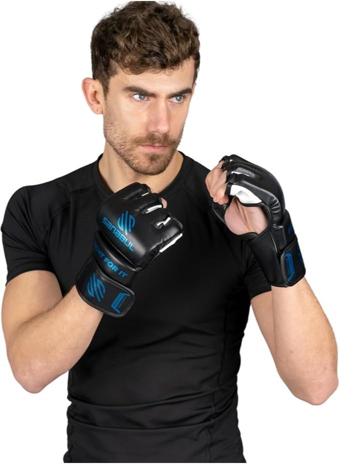 Essential MMA Gloves for Men and Women | Professional Fight Gloves for Sparring, Grappling, and Bag Training | Trusted by Pro Fighters (Black/Blue, Small/Medium)