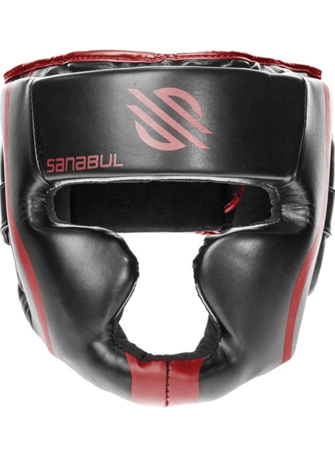 Essential Boxing Headgear for Men & Women | Muay Thai and MMA Headgear | Sparring Headgear | Boxing Head Gear with Full Face Coverage (Red, S/M)