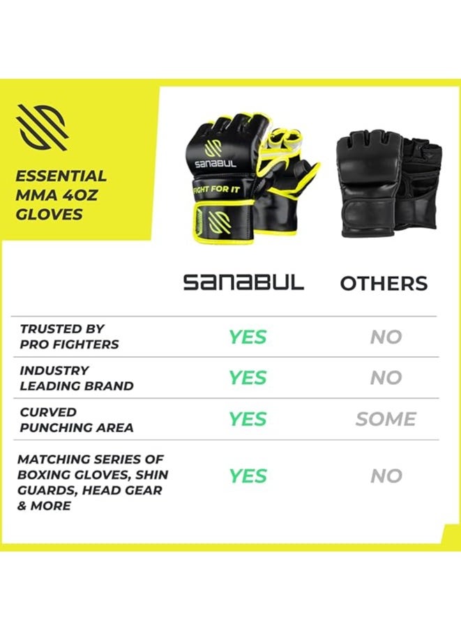 Essential MMA Gloves for Men and Women | Professional Fight Gloves for Sparring, Grappling, and Bag Training | Trusted by Pro Fighters (Black/Green, Small/Medium)