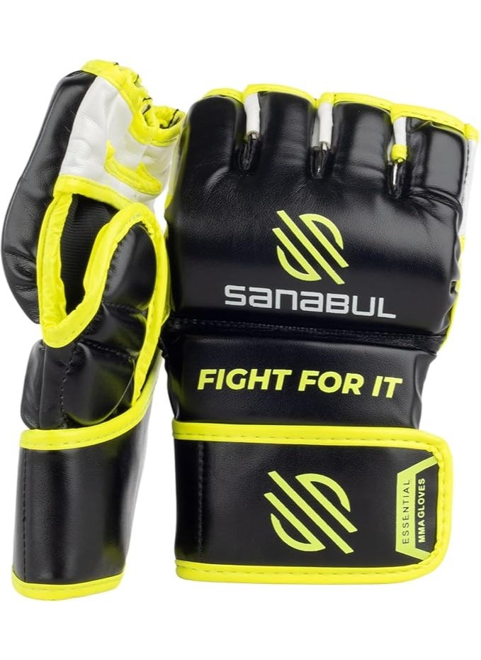 Essential MMA Gloves for Men and Women | Professional Fight Gloves for Sparring, Grappling, and Bag Training | Trusted by Pro Fighters (Black/Green, Small/Medium)