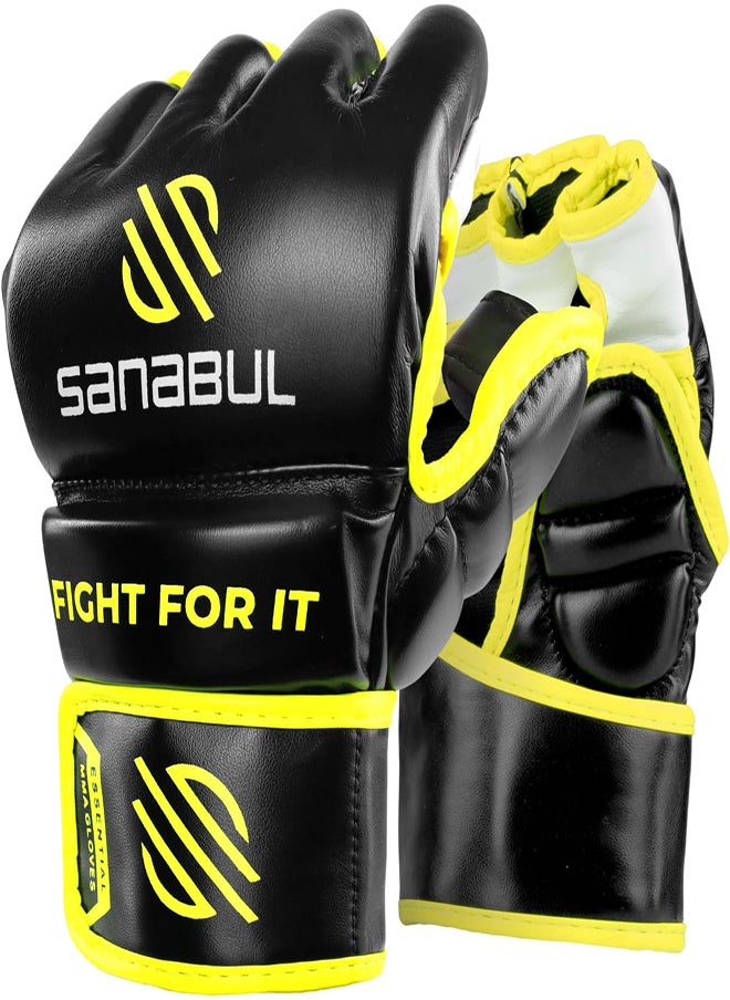 Essential MMA Gloves for Men and Women | Professional Fight Gloves for Sparring, Grappling, and Bag Training | Trusted by Pro Fighters (Black/Green, Small/Medium)