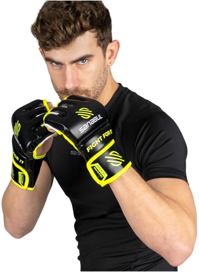 Essential MMA Gloves for Men and Women | Professional Fight Gloves for Sparring, Grappling, and Bag Training | Trusted by Pro Fighters (Black/Green, Small/Medium)