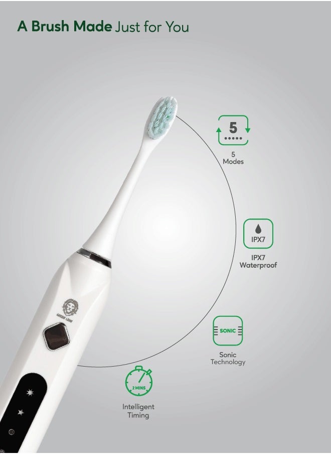 Electric Toothbrush Gen-2 with 5 Modes & 4 Brush Heads, Suitable for Sensitive & Color Teeth, Standard Whitening, Intelligent Timing, Slim Design, IPX7 Waterproof - White